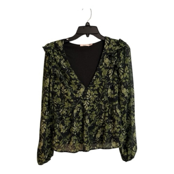 miami Tops - Miami Black and Green Floral Blouse